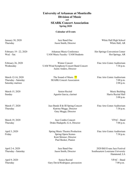 Division of Music Calendar of Events