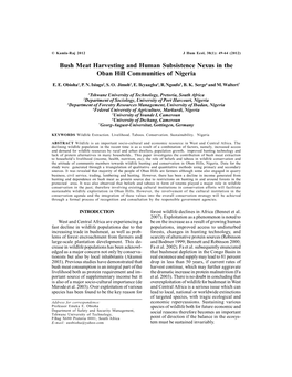 Bush Meat Harvesting and Human Subsistence Nexus in the Oban Hill Communities of Nigeria