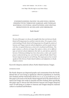 Understanding Pacific Island Well-Being Perspectives Through Samoan and Tongan Material Cultural Adaptations and Spatial Behaviour in Auckland and Brisbane