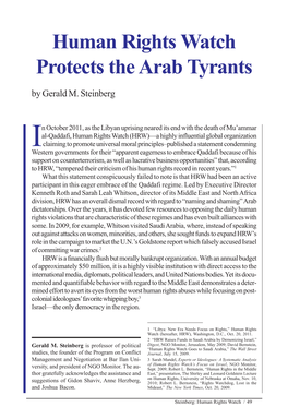 Human Rights Watch Protects the Arab Tyrants by Gerald M