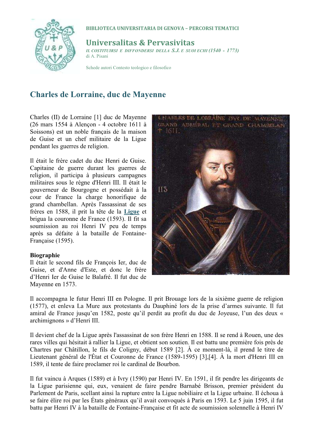 Universalitas & Pervasivitas Charles De Lorraine, Duc De Mayenne