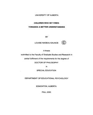 TOWARDS a SEITER UNDERSTANDING Submitted to the Faculty of Graduate Studies and Research in Partial Fulfillment of the Requireme