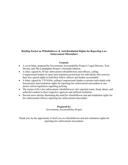 Briefing Packet on Whistleblower & Anti-Retaliation Rights For