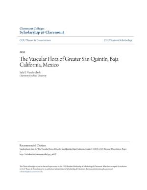 The Vascular Flora of Greater San Quintãłn, Baja California, Mexico