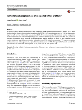 Pulmonary Valve Replacement After Repaired Tetralogy of Fallot