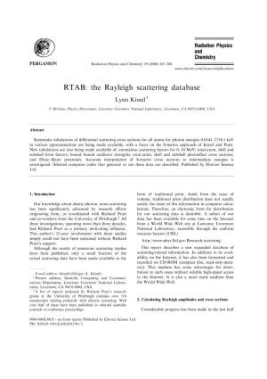 RTAB: the Rayleigh Scattering Database Lynn Kissel 1