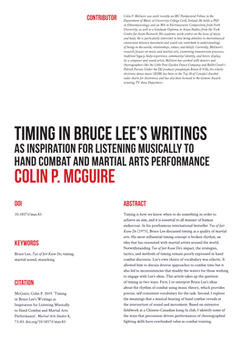 Timing in Bruce Lee's Writings COLIN P. Mcguire