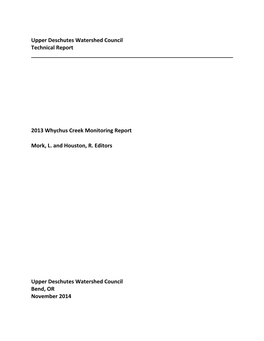 2013 Whychus Creek Monitoring Report