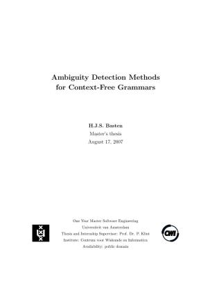 Ambiguity Detection Methods for Context-Free Grammars