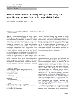 Parasite Communities and Feeding Ecology of the European Sprat (Sprattus Sprattus L.) Over Its Range of Distribution