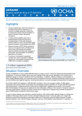 Ukraine | 1 UKRAINE Situation Report No.36 As of 17 April 2015