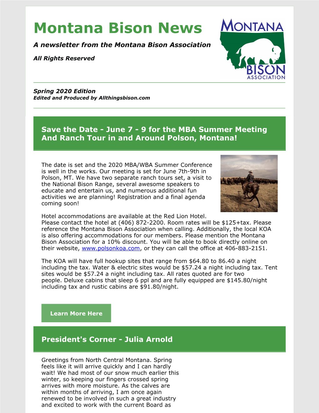 Montana Bison News a Newsletter from the Montana Bison Association