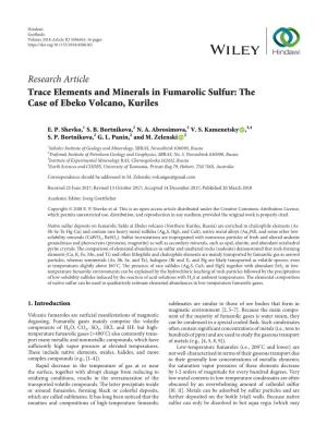 Trace Elements and Minerals in Fumarolic Sulfur: the Case of Ebeko Volcano, Kuriles