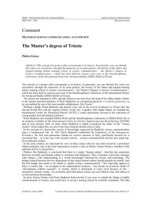 Comment the Master's Degree of Trieste