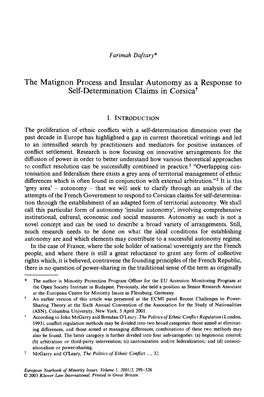 The Matignon Process and Insular Autonomy As a Response to Self-Determination Claims in Corsicaâ��