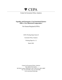 Center for Economic Policy Analysis Equality and Enterprise: Can
