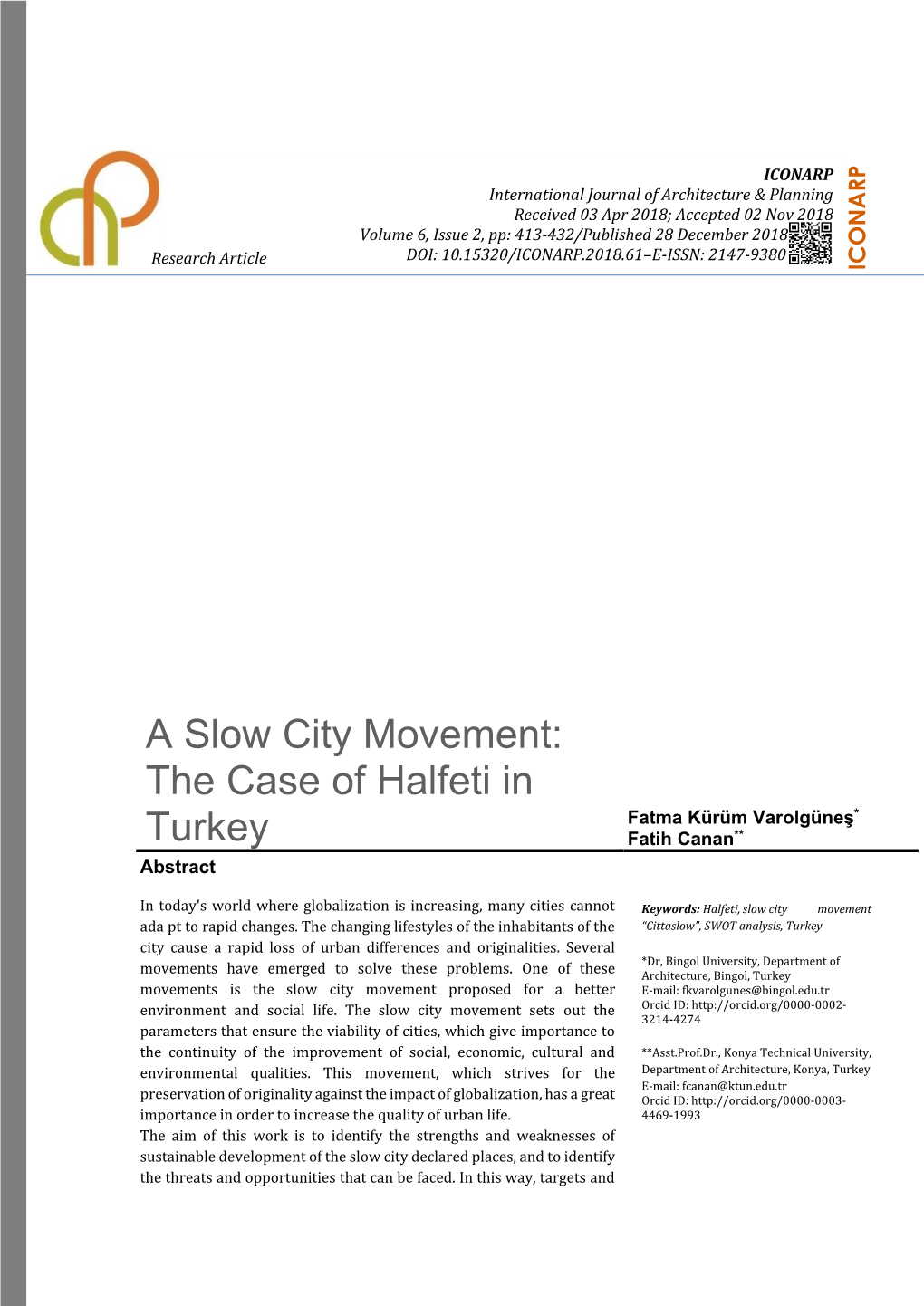 A Slow City Movement: the Case of Halfeti in Turkey