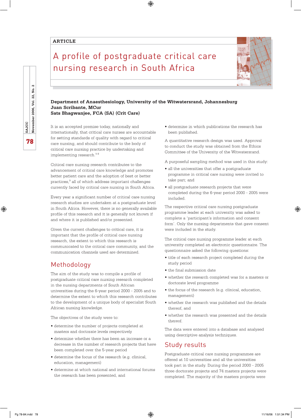A Profile of Postgraduate Critical Care Nursing Research in South Africa