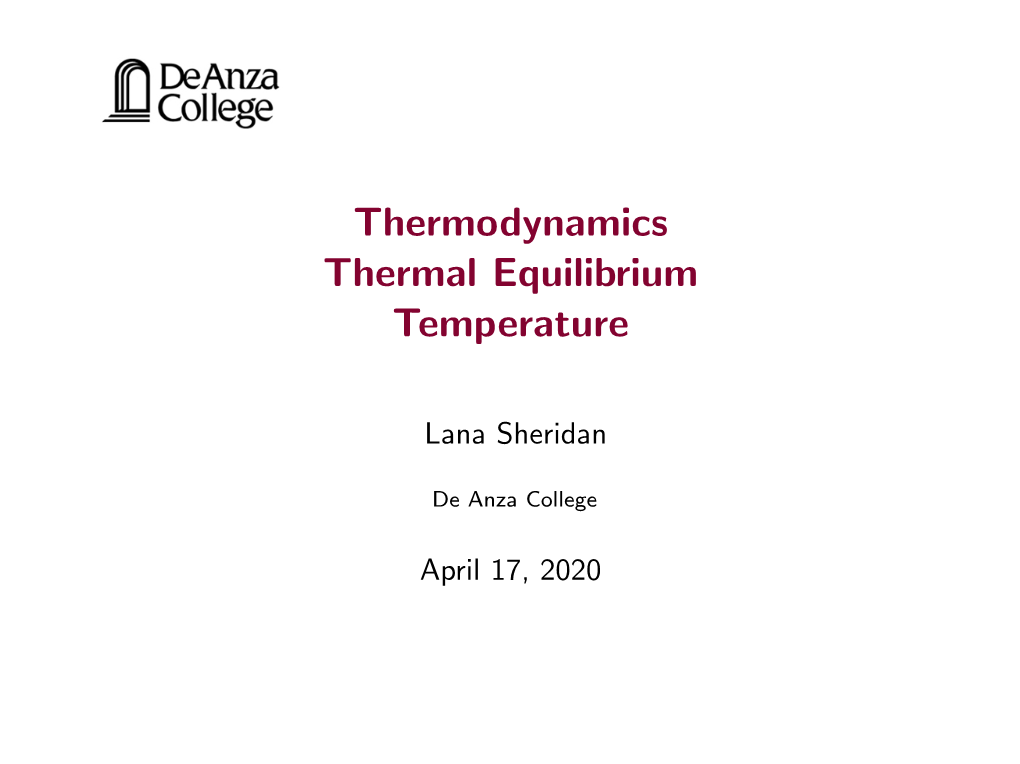 Thermodynamics Thermal Equilibrium Temperature