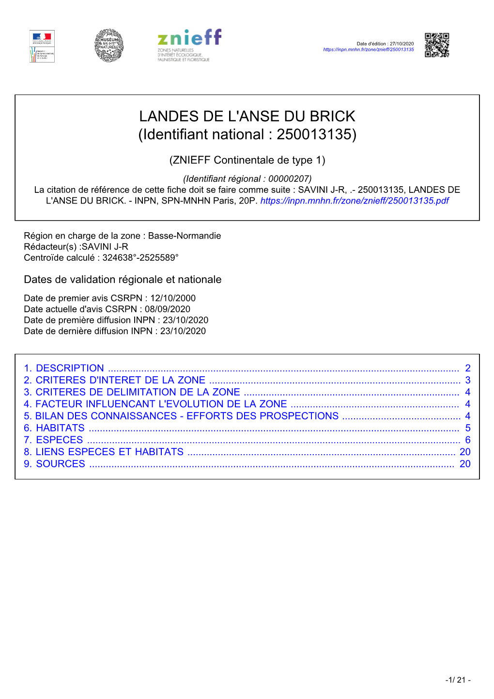 LANDES DE L'anse DU BRICK (Identifiant National : 250013135)