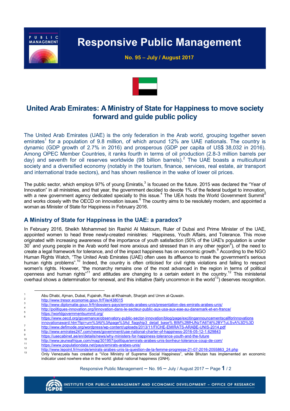 United Arab Emirates: a Ministry of State for Happiness to Move Society Forward and Guide Public Policy