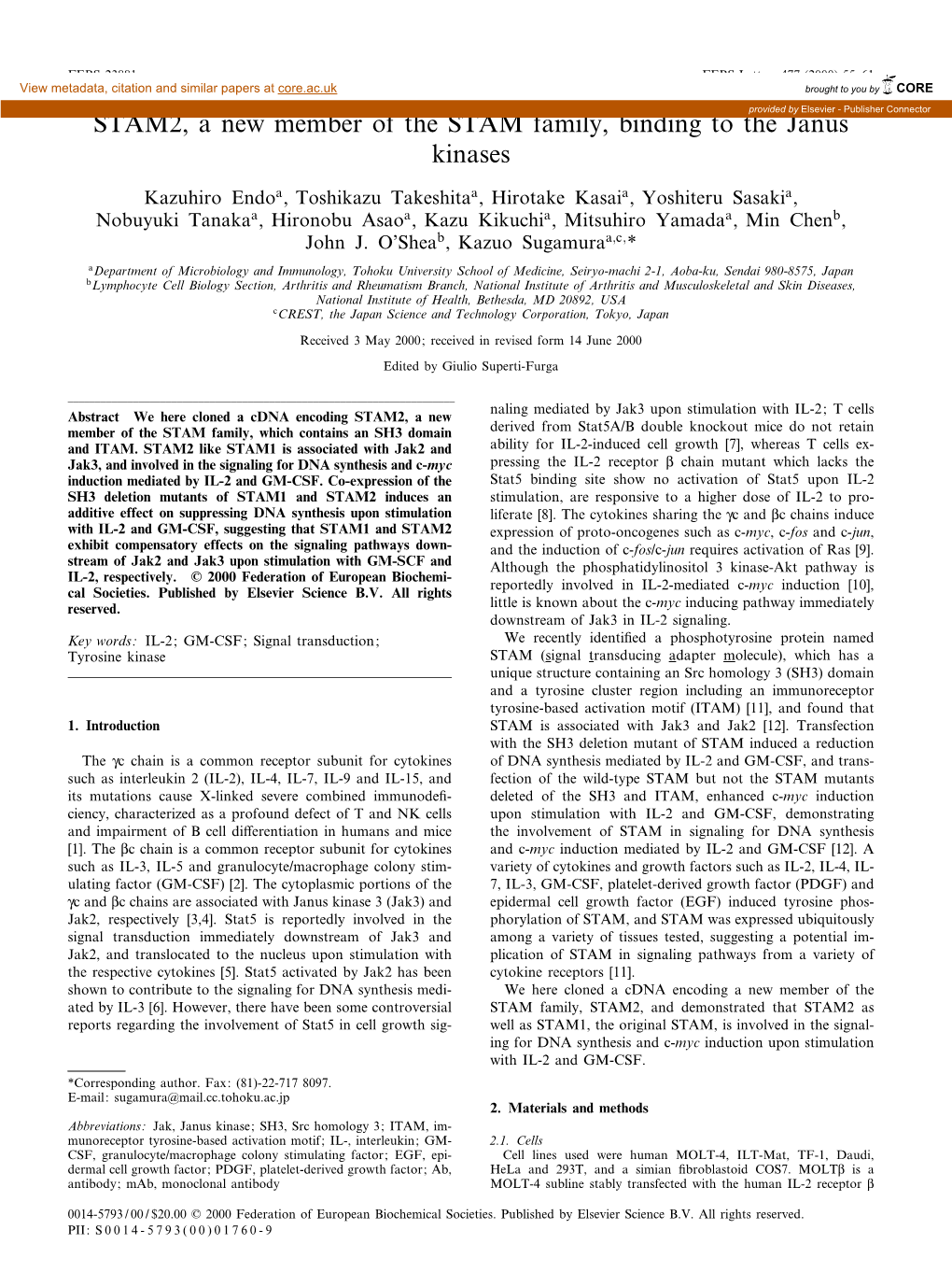 STAM2, a New Member of the STAM Family, Binding to the Janus Kinases