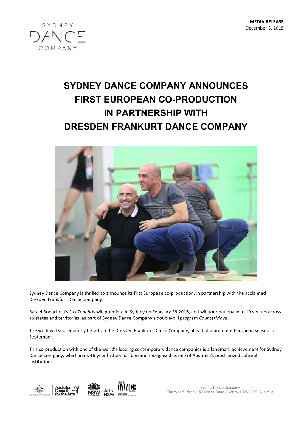 Sydney Dance Company Announces First European Co-Production In