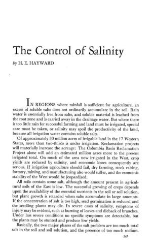 The Control of Salinity by H