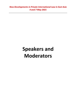 Speakers and Moderators