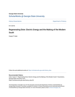 Regenerating Dixie: Electric Energy and the Making of the Modern South