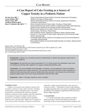 A Case Report of Cake Frosting As a Source of Copper Toxicity in a Pediatric Patient