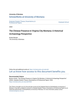 The Chinese Presence in Virginia City Montana: a Historical Archaeology Perspective