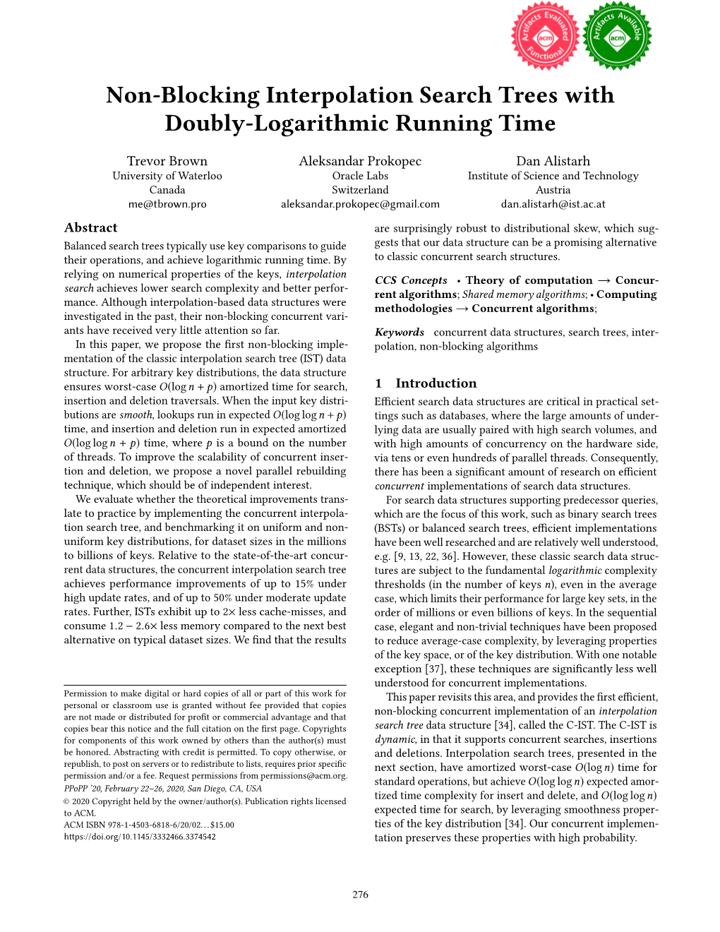 Non-Blocking Interpolation Search Trees with Doubly-Logarithmic Running Time