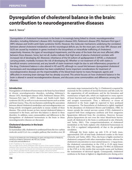 Dysregulation of Cholesterol Balance in the Brain: Contribution to Neurodegenerative Diseases