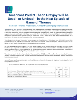 Americans Predict Theon Greyjoy Will Be Dead - Or Undead - in the Next Episode Of