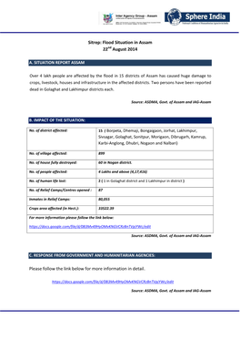 Sitrep: Flood Situation in Assam 22Nd August 2014 Please Follow the Link