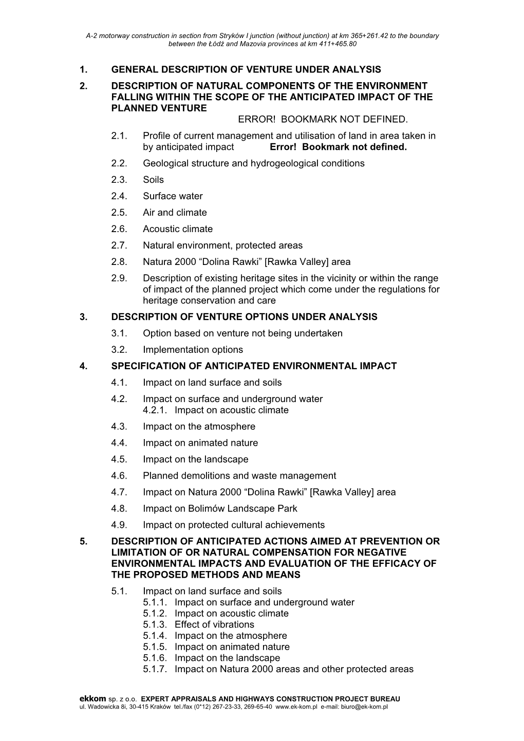 1. General Description of Venture Under Analysis 2