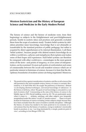 Western Esotericism and the History of European Science and Medicine in the Early Modern Period