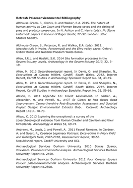 Refresh Palaeoenvironmental Bibliography Aldhouse-Green, S., Dinnis, R