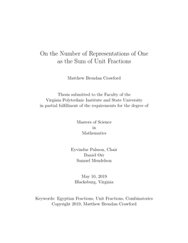 On the Number of Representations of One As the Sum of Unit Fractions