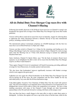 All Six Dubai Duty Free Shergar Cup Races Live with Channel 4 Racing