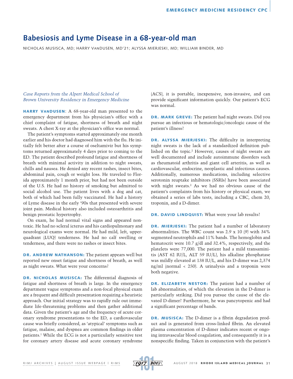 Babesiosis and Lyme Disease in a 68-Year-Old Man