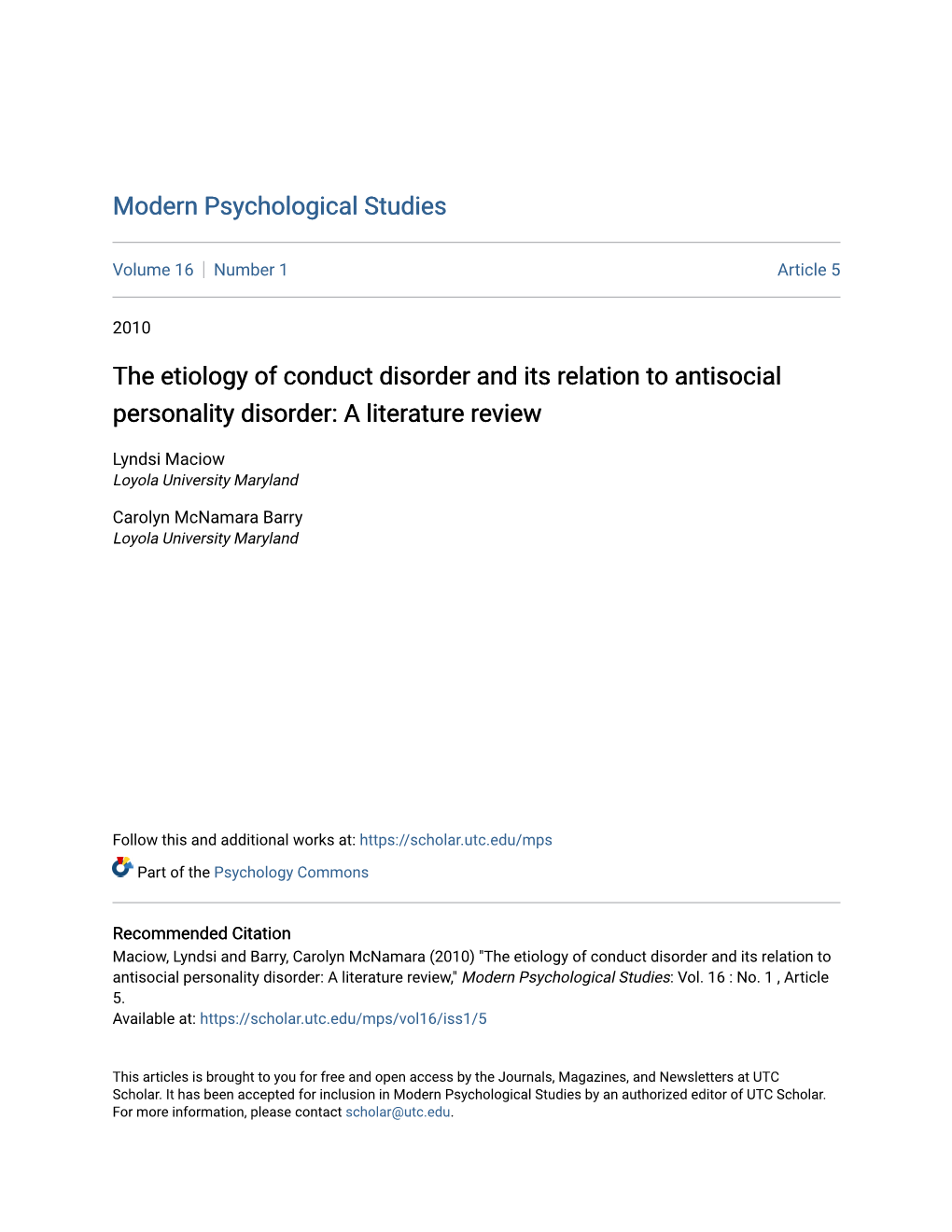 The Etiology of Conduct Disorder and Its Relation to Antisocial Personality Disorder: a Literature Review