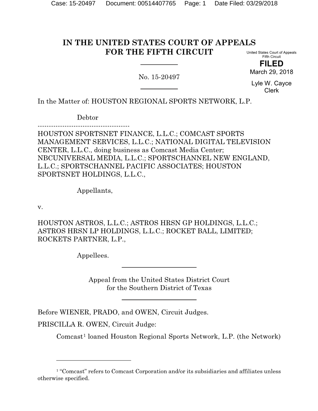 IN the UNITED STATES COURT of APPEALS for the FIFTH CIRCUIT United States Court of Appeals Fifth Circuit FILED March 29, 2018 No