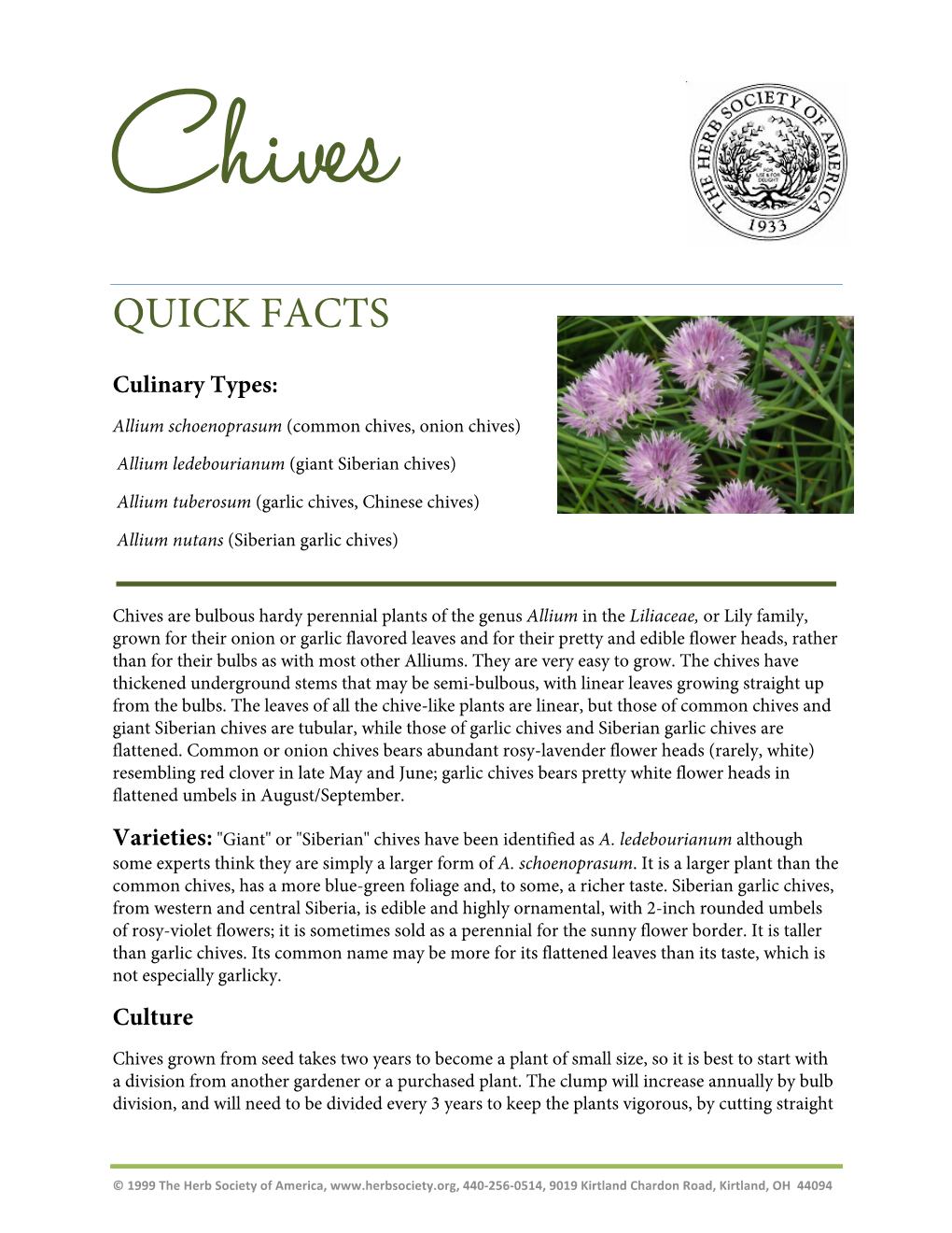 Chives QUICK FACTS