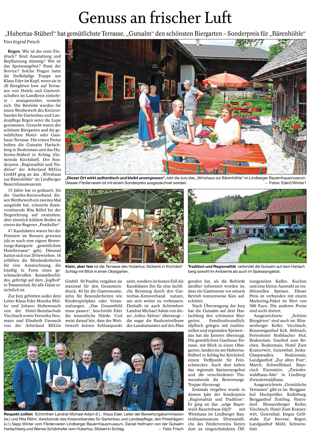 Genuss an Frischer Luft „Hubertus-Stüberl“ Hat Gemütlichste Terrasse, „Gutsalm“ Den Schönsten Biergarten – Sonderpreis Für „Bärenhöhle“ Von Ingrid Frisch