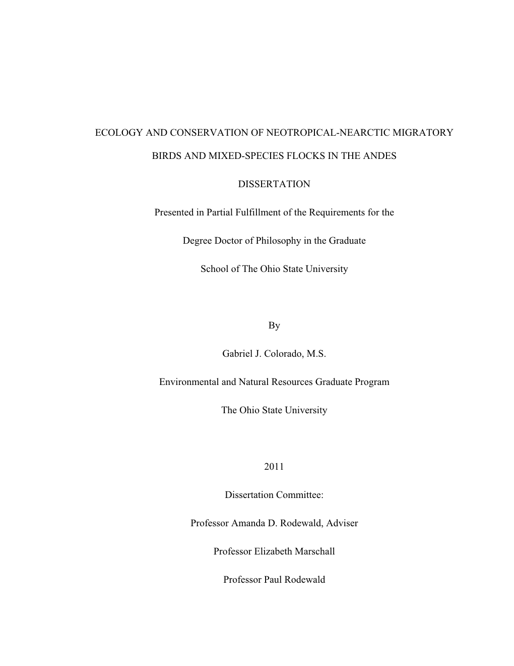 Ecology and Conservation of Neotropical-Nearctic Migratory