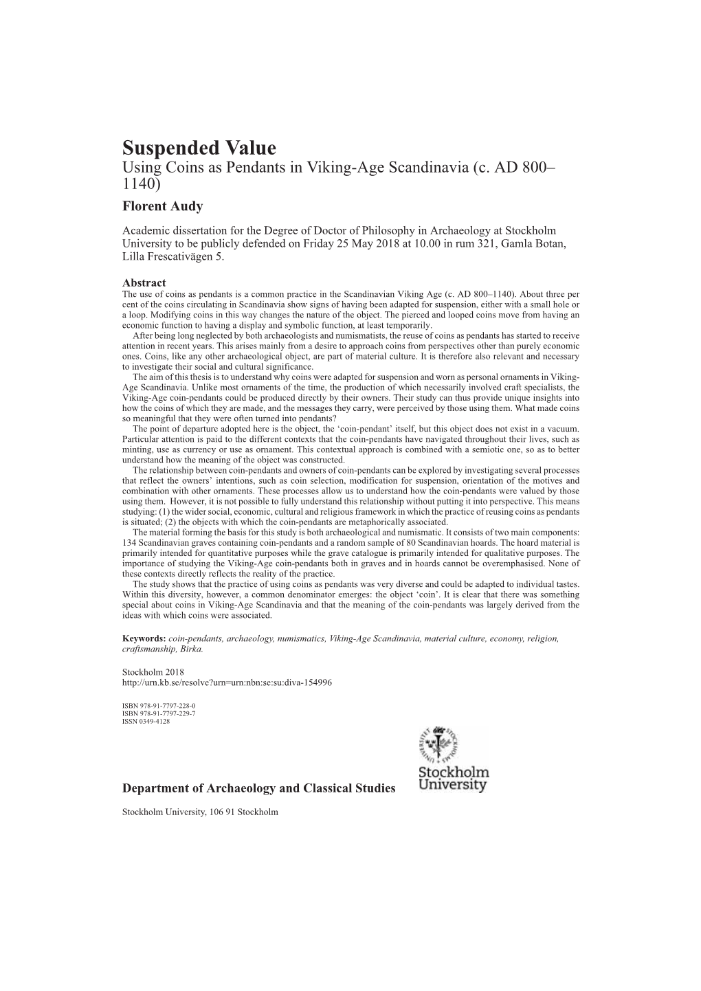 Suspended Value: Using Coins As Pendants in Viking-Age Scandinavia