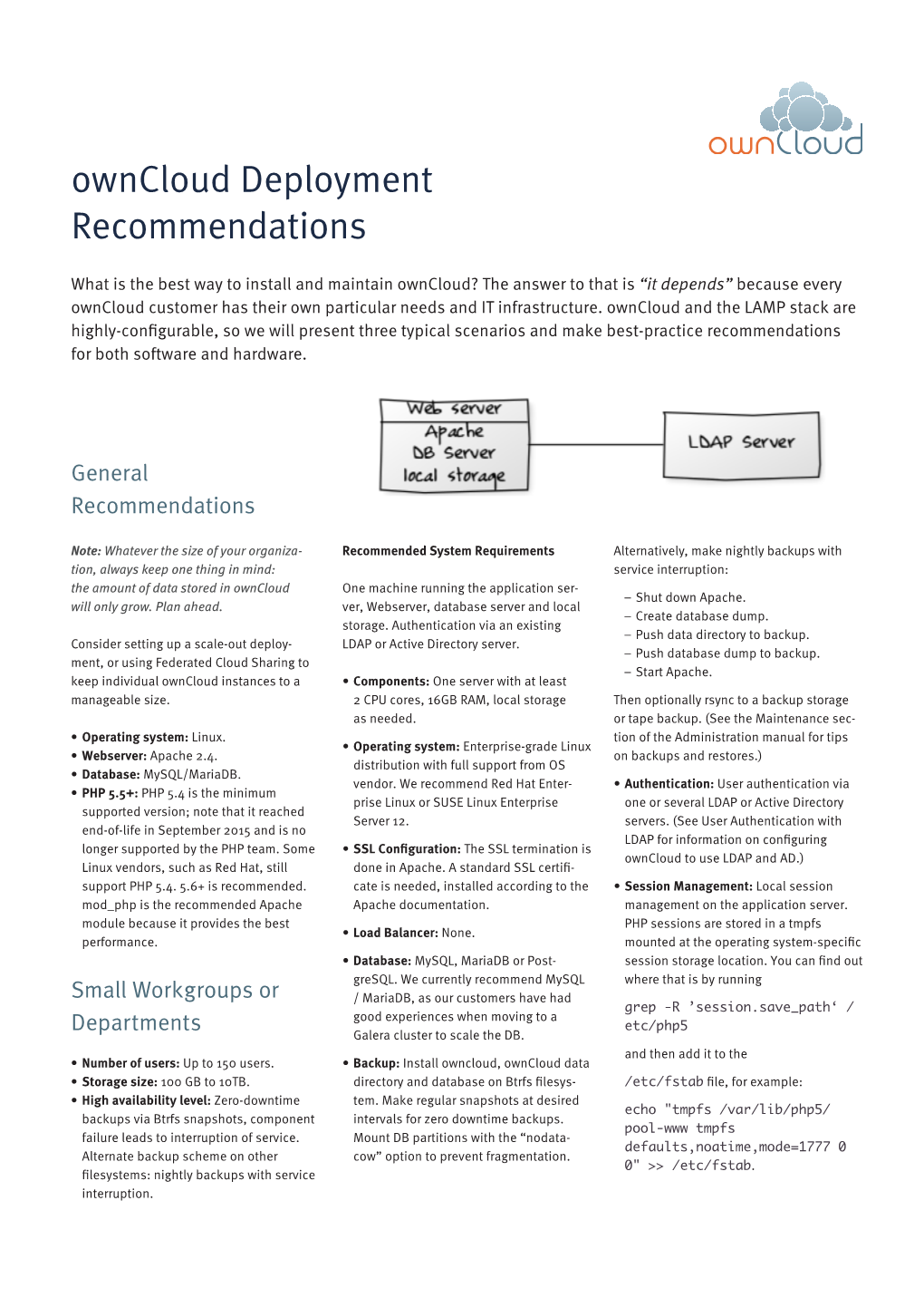 Owncloud Deployment Recommendations