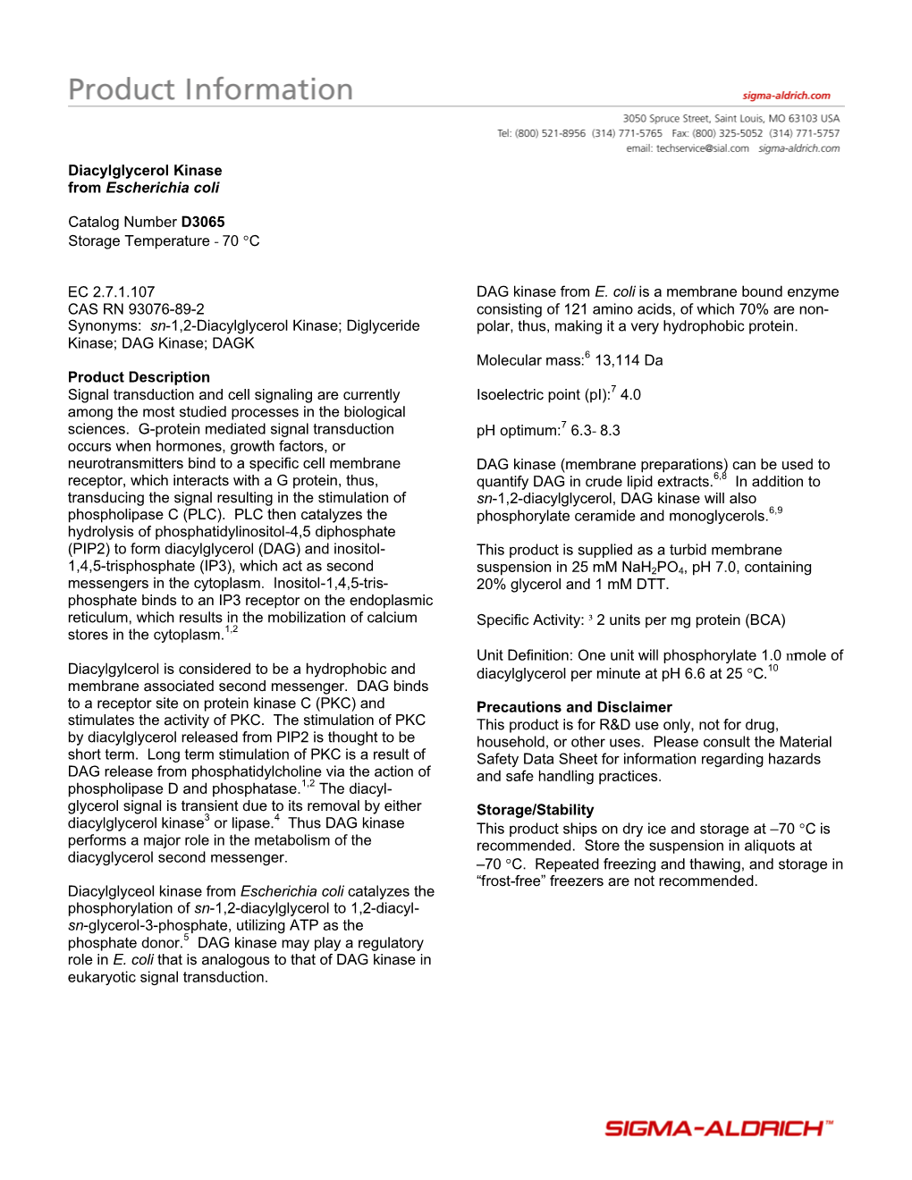 Diacylglycerol Kinase from Escherichia Coli